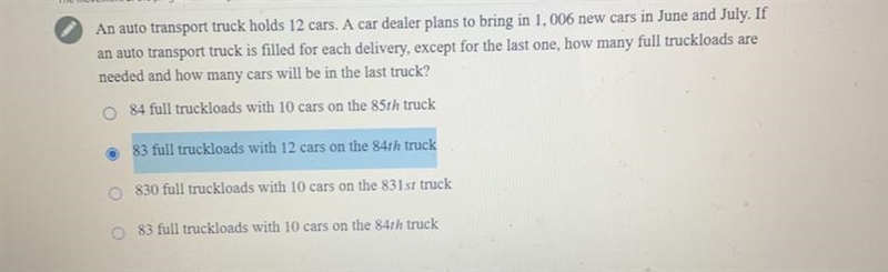 How many full truckloads are needed and how many cars will be in the last truck-example-1