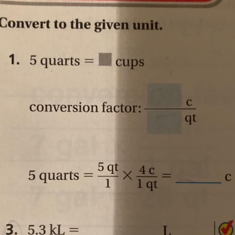 Convert to the given unit Quarts and cups-example-1