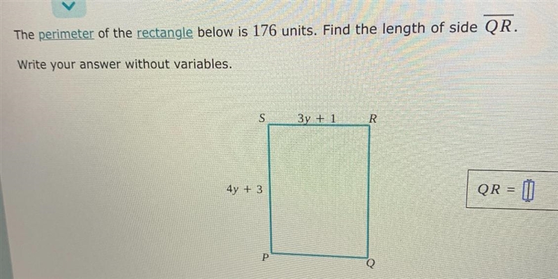 =O LINEAR EQUATIONS AND INEQUALITIESFinding a side length given the perimeter and-example-1