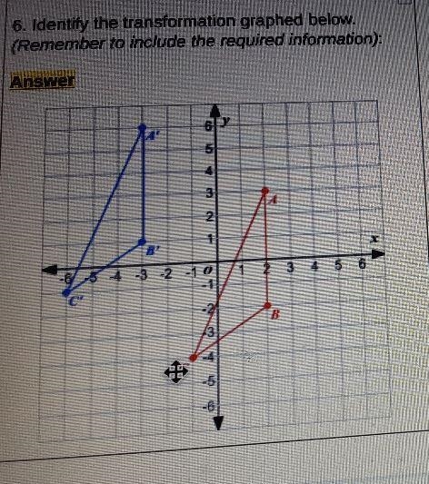 6. Identify the transformation graphed below. (Remember to include the required information-example-1