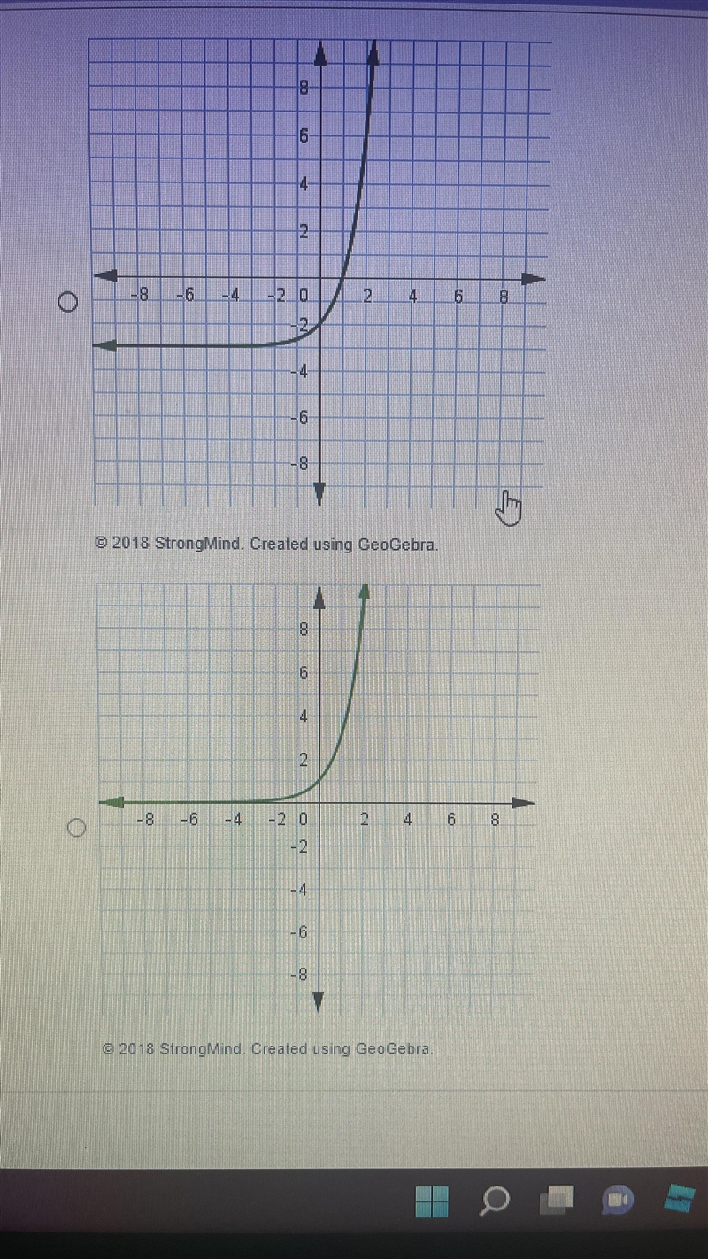 Sketch the graph of the exponential function f(x)=3x−3.Which graph is the correct-example-2