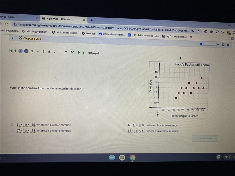 What is the domain in of the function shown in this graph-example-1