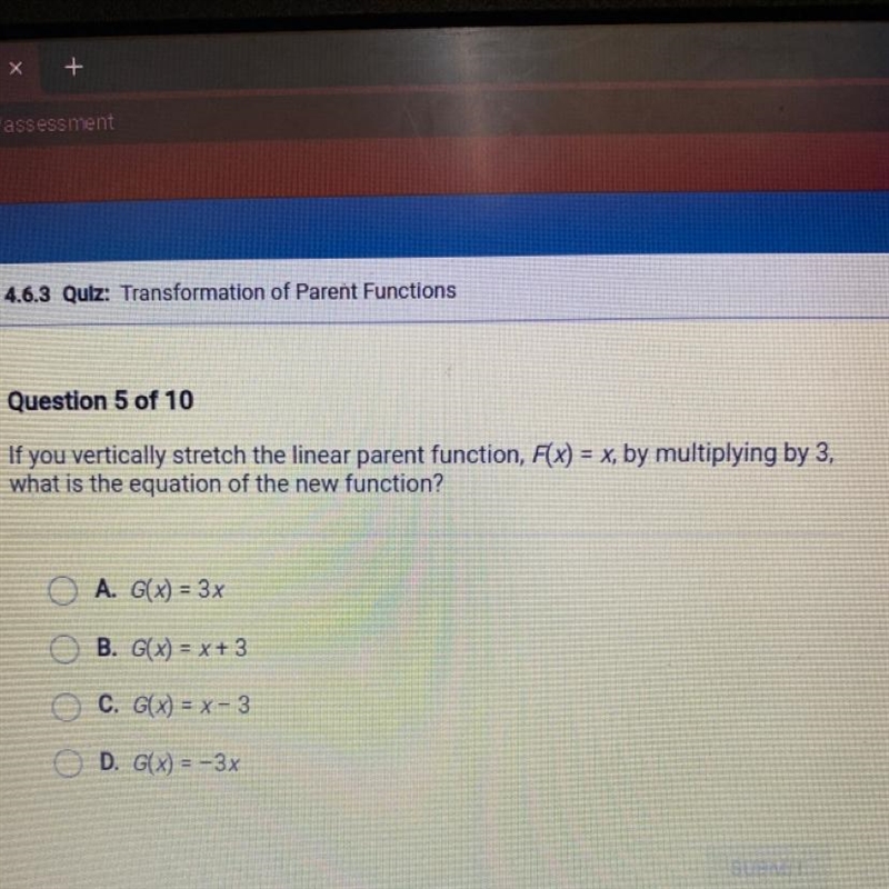 If you vertically stretch the linear parent function, Fx) = x, by multiplying by 3,what-example-1