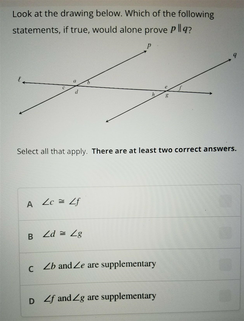 MULTIPLE CHOICE Question 2 Look at the drawing below. Which of the following statements-example-1