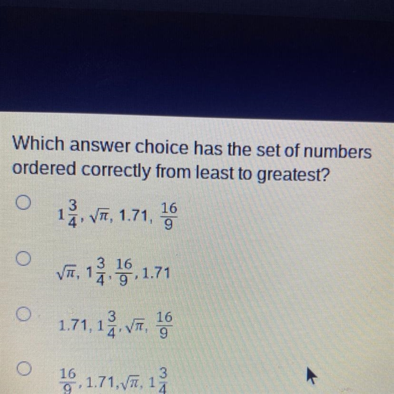 Witch answer has the set of numbers ? Least to greatest-example-1