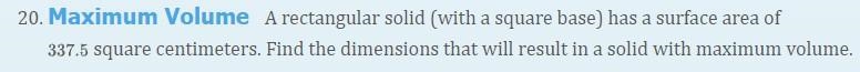 A rectangular solid (with a square base) has a surface area of 337.5 square centimeters-example-1