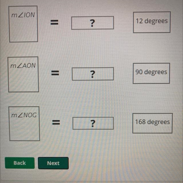 Use the diagram and give information to match the angle measure with the angle-example-1