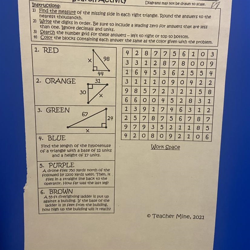 Pythagorean theorem number search activity-example-1