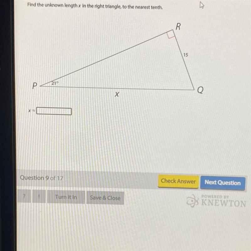 Question Example Step by Step 6 Find the unknown length x in the right triangle, to-example-1