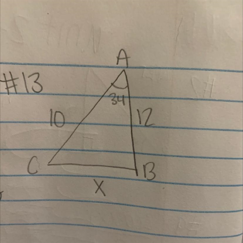 Choose the correct Law (Law of Cos or Law of Sin) to solve for x in the given triangle-example-1