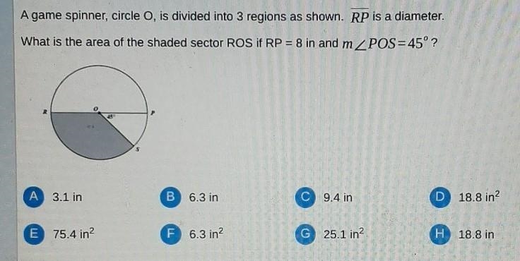 a game spinner, circle O, is divided into 3 regions as shown. Line RP is a diameter-example-1