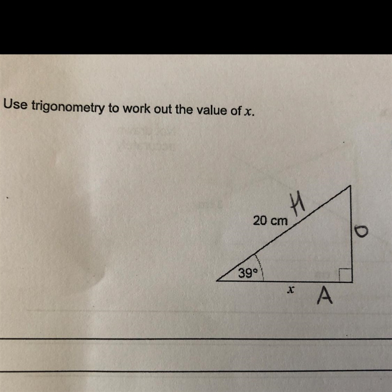 1. Use trigonometry to work out the value of x. Not drawn accurately. Help pls-example-1