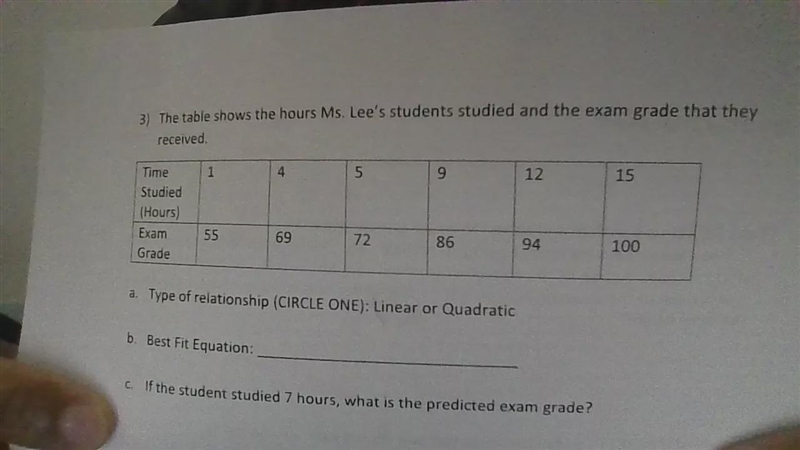 how do i find the type of relationship of a table? whether it is linear or quadradic-example-1