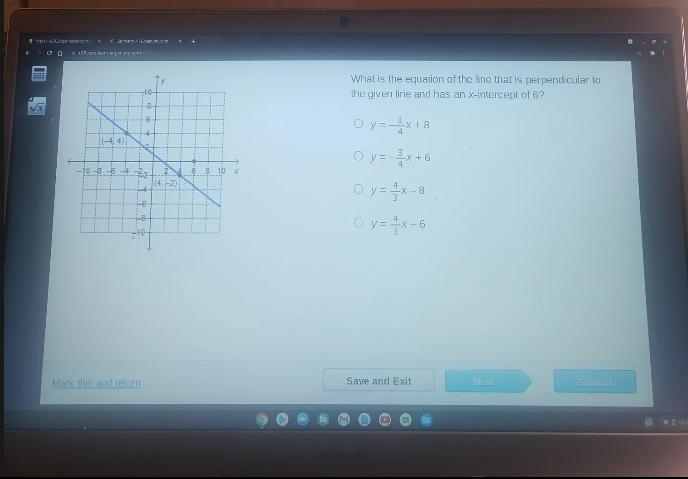 What is the equation of the line that is perpendicular to the given line and has an-example-1