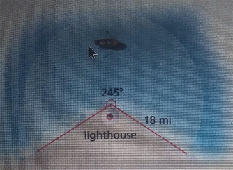 The diagram shows a projected beam of light from the lighthouse. What is the area-example-1