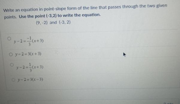 Write an equation in point-slope form of the line that passes through the two given-example-1