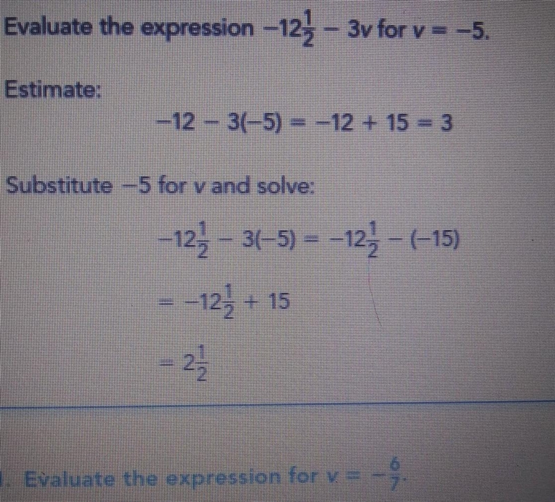 If you don't see what it says it's says : equivalent the expression for v= - 6/7-example-1