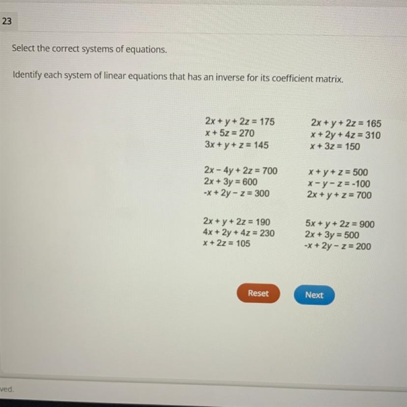 Select the correct systems of equations. Identify each system of linear equations-example-1