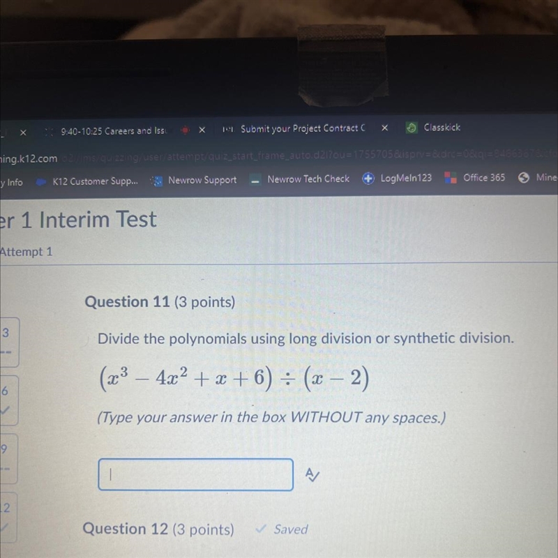 Divide the polynomials using long division or synthetic division. (x³ − 4x²+x+6) ÷ (x-example-1