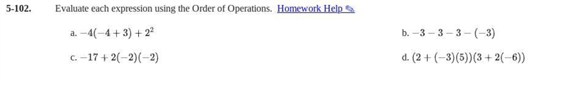 CPM 5-102 Evaluate each expression using the order of operations-example-1