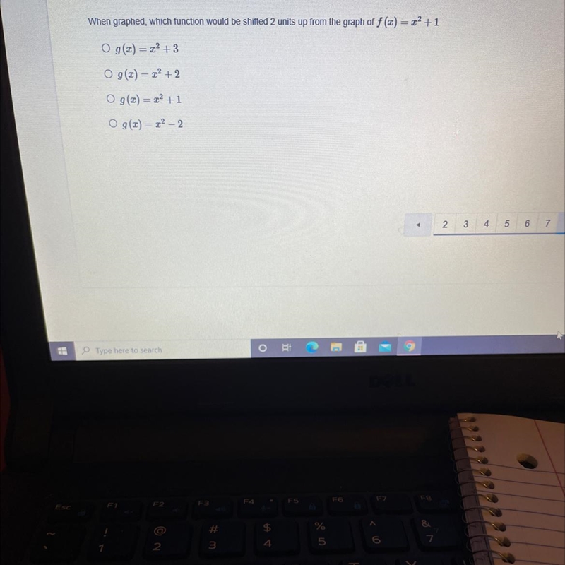 When graphed, which function would be shifted 2 units up from the graph of f (x) = x-example-1