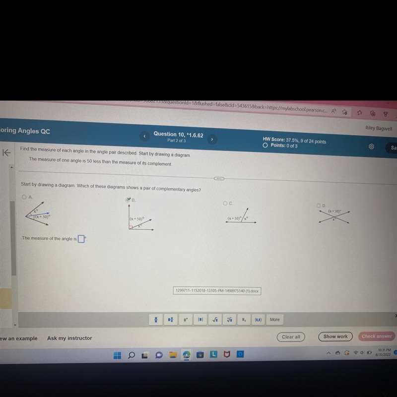 Find the measure of each angle in the angle pair described. Start by drawing a diagram-example-1