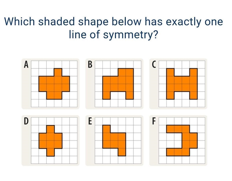 Which shaded shape below has exactly one line of symmetry?-example-1