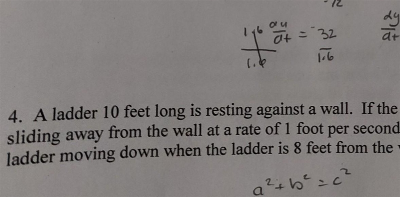 A ladder 10 ft long is resting against a wallIf the bottom of the ladder is sliding-example-1