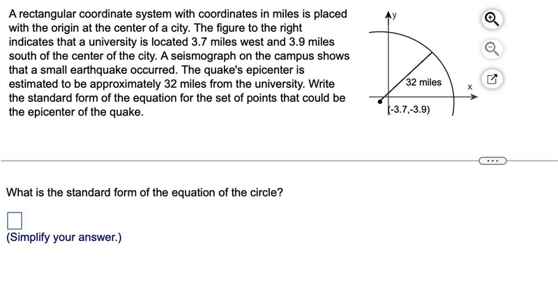 A rectangular coordinate system with coordinates in miles is placed with the origin-example-1