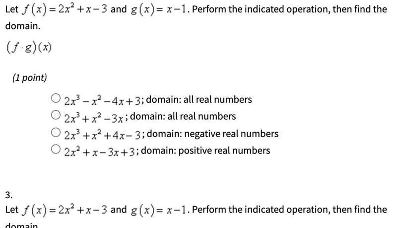 Let f left-parenthesis x right-parenthesis equals 2 x squared plus x minus 3 and g-example-2