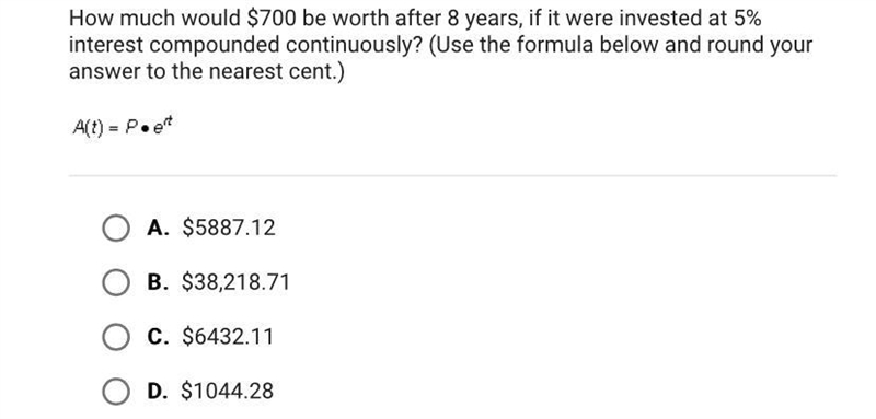 How much would $700 be worth after 8 years, if it were invested at 5%interest compounded-example-1