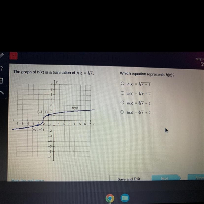 The graph of h(x) is a translation of f(x)=√x.6h()(-1,1)7-6-5-4-2-1₁(-3,-1)2I b &amp-example-1