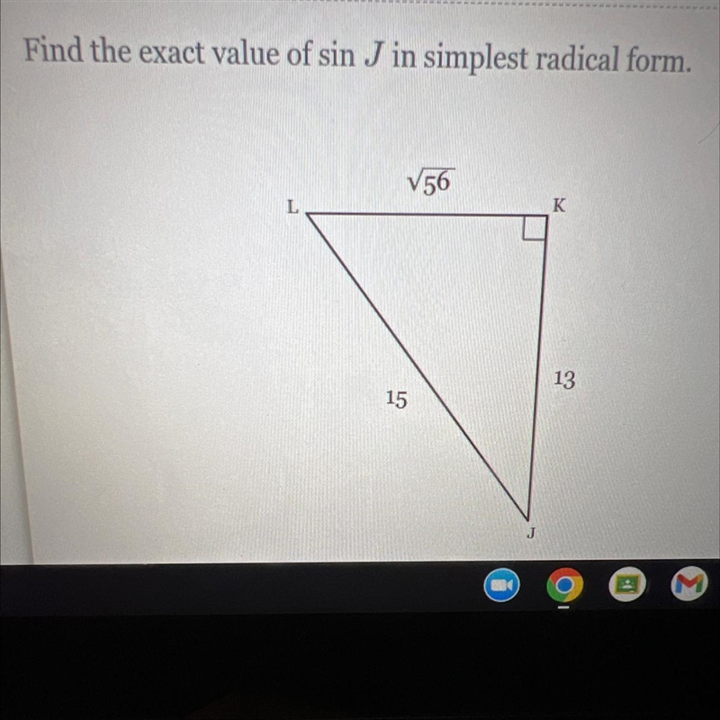 Pleaseeerrr help Find the exact value of sin j in simplest radical form-example-1