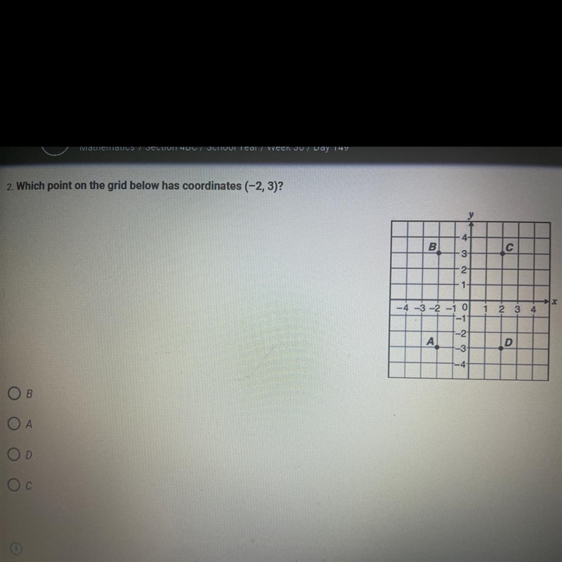 Which point on the grid below has coordinates (2, 3)?-example-1