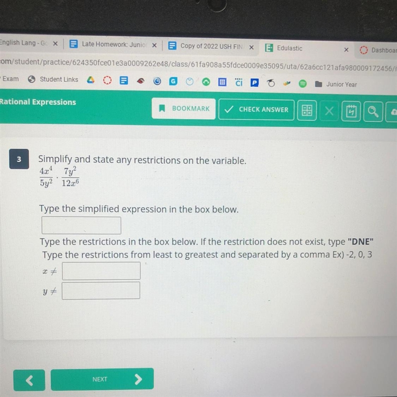 Simplify and state any restrictions on the variable.-example-1