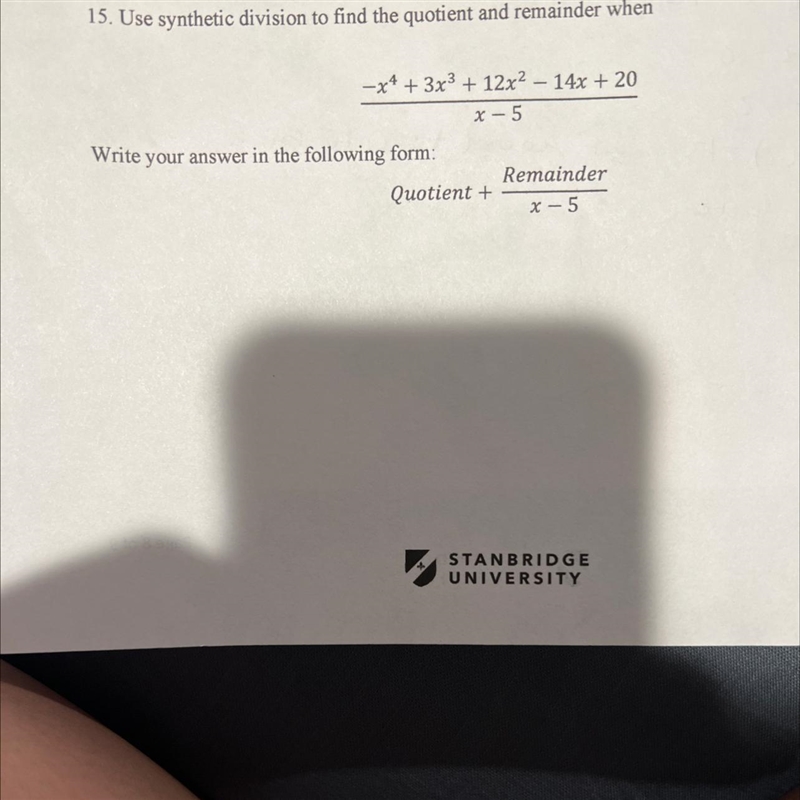 15. Use synthetic division to find the quotient and remainder when-x² + 3x³ + 12x-example-1