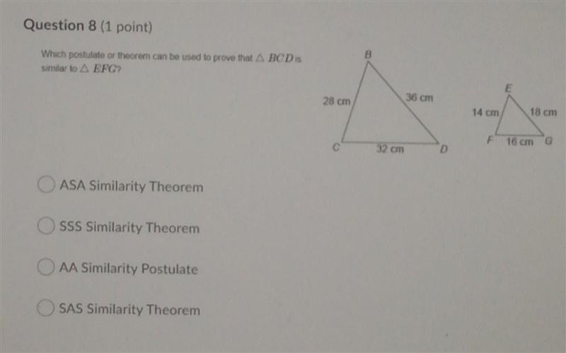 Which postulate or theorem can be used to prove that BCD is similar to EFG ?-example-1