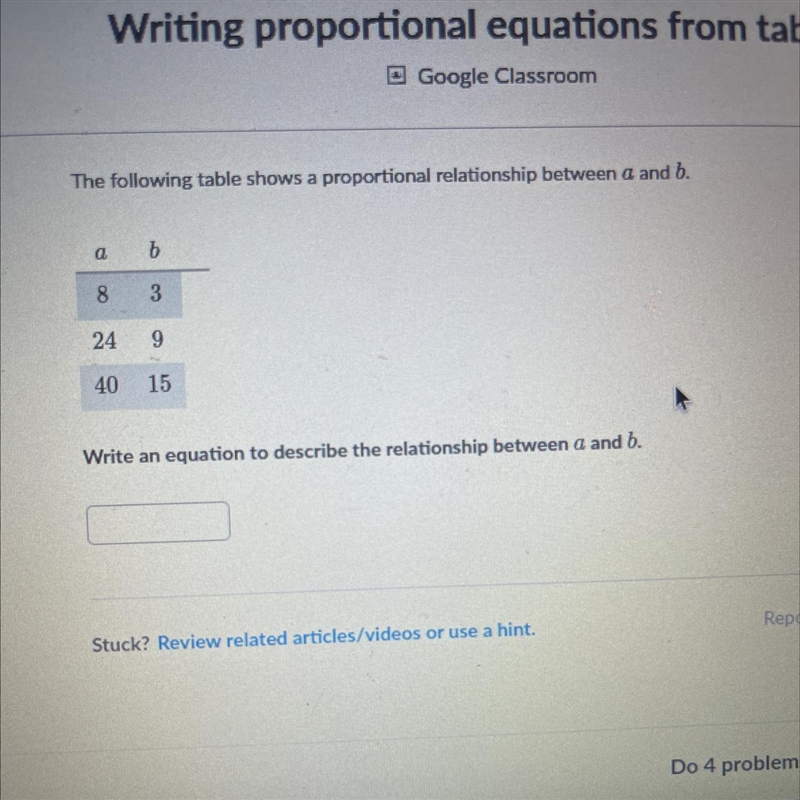 Write αn equation to describe the relationship between α and b-example-1