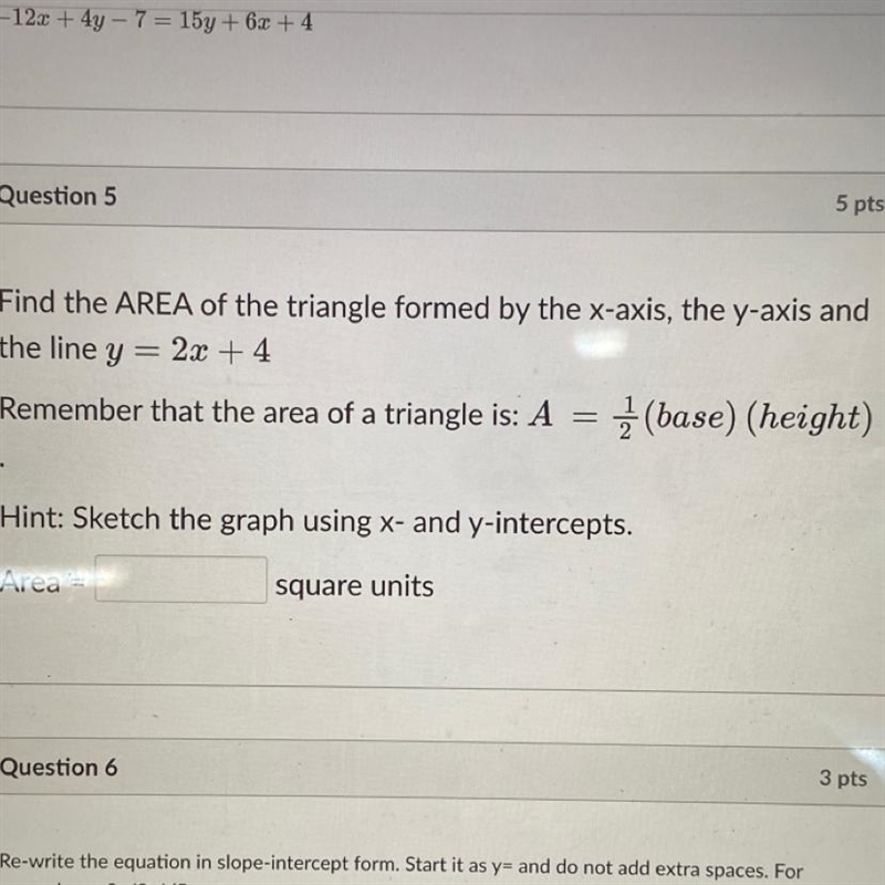 Find the AREA of the triangle formed by the x-axis, the y-axis and the line y = 2x-example-1