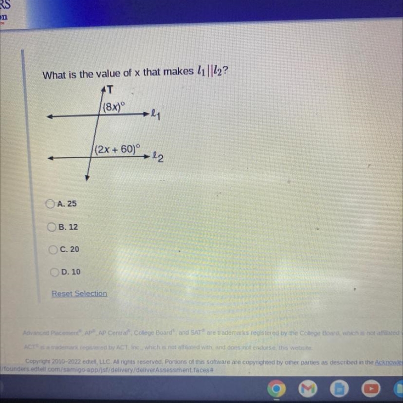 What is the value of x that makes L1 parallel to L2-example-1