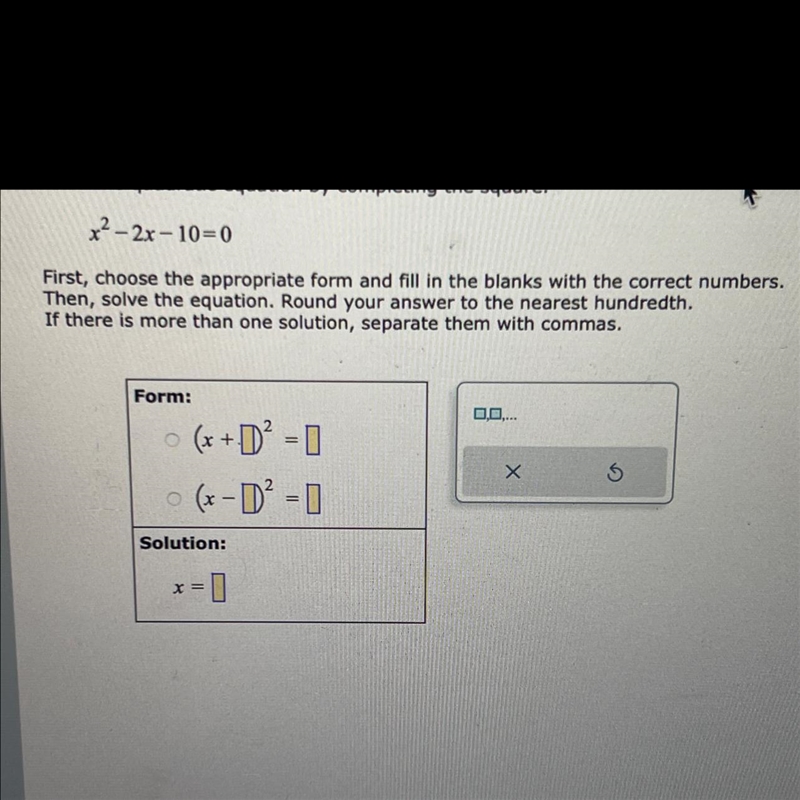 Solve the quadratic equation by completing the square form - solution- x=-example-1