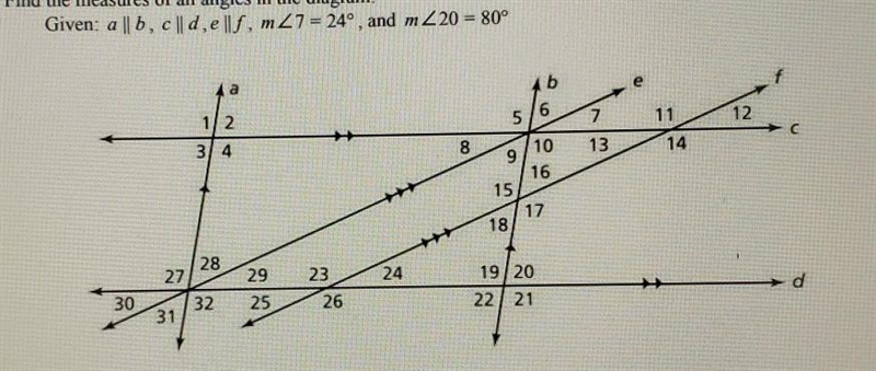 Find measures of all the angles.Measures for angles 1 to 32-example-1