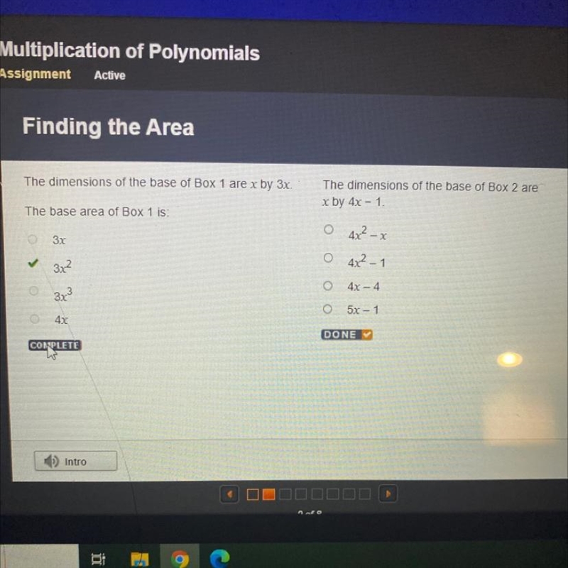 The dimensions of the base of Box 1 are x by 3x.The dimensions of the basex by 4x-example-1