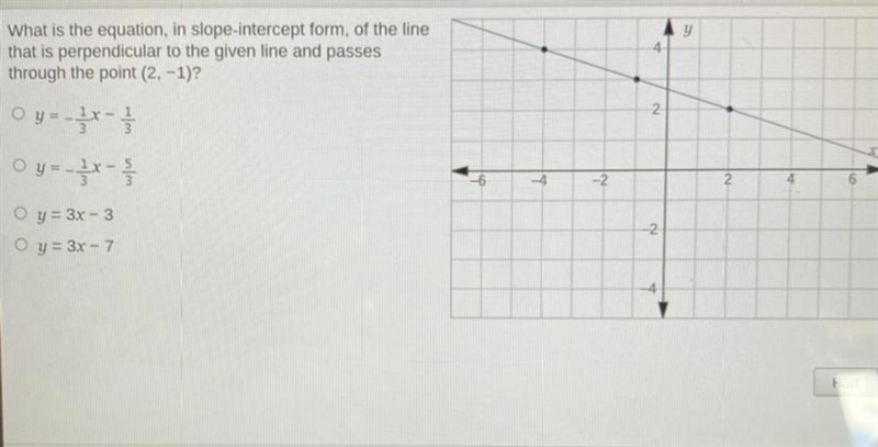 What is the equation, in slope-intercept form, of the line that is perpendicular to-example-1