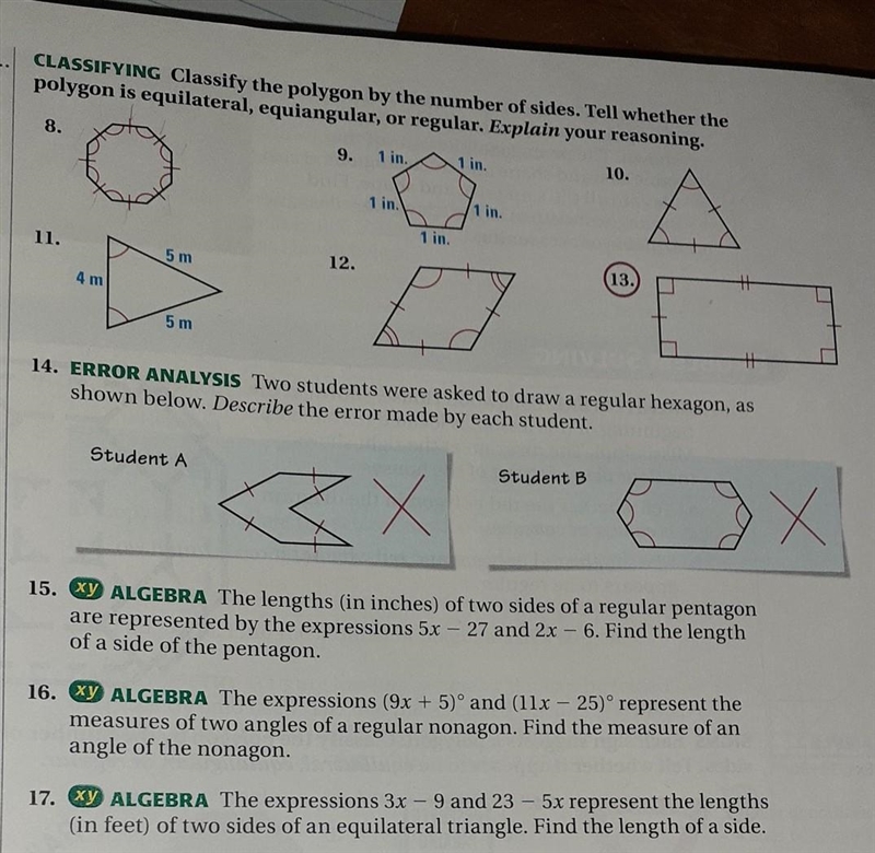 # 8-13 classifying the polygon the number of sides.Tell weather the polygon is equilateral-example-1