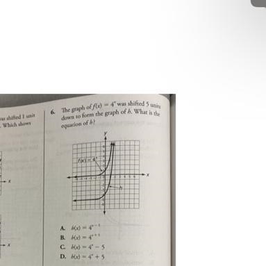 The graph of fAx) = 4^x was shifted S unitsdown to form the graph of b What is theequation-example-1