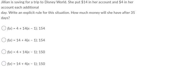 Jillian is saving for a trip to Disney World. She put $14 in her account and $4 in-example-1