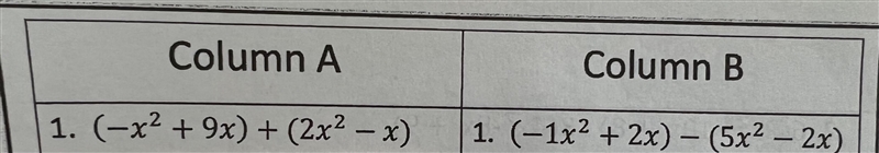 Simplify the expressions. The answers for the problems in Column A will match the-example-1