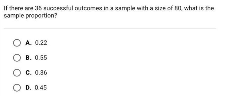 If there are 36 successful outcomes in a sample with a size of 80, what is thesample-example-1