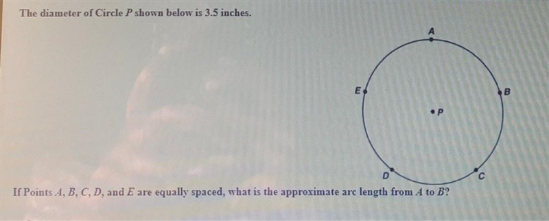 If points ABCD and E are equally spaced, what is the approximate are length from A-example-1